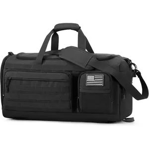 3-in-1 Travel Duffle Bag for Men and Women, 50L Large Gym Sports Bags Tactical Military Duffle Backpack with Shoes Compartment and Wet Pocket (Black)