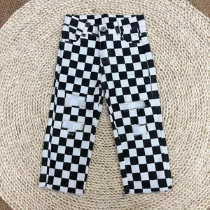Baby Boys Black Checkered Casual Wear Distressed Denim Jeans Pants Bottoms