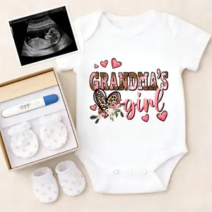 Soft Baby Bodysuit Grandma's Girl Floral Butterfly Print 100% Pure Cotton Non-Irritating Snap Closure Breathable Stretchy Perfect For Gifting & Everyday