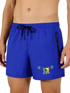 Men's Lightweight Summer Casual Quick Dry Fitness Shorts with Dual Zipper Pockets Wave Surfing Graphic Print Vacation Surfing Beach Swim Trunks