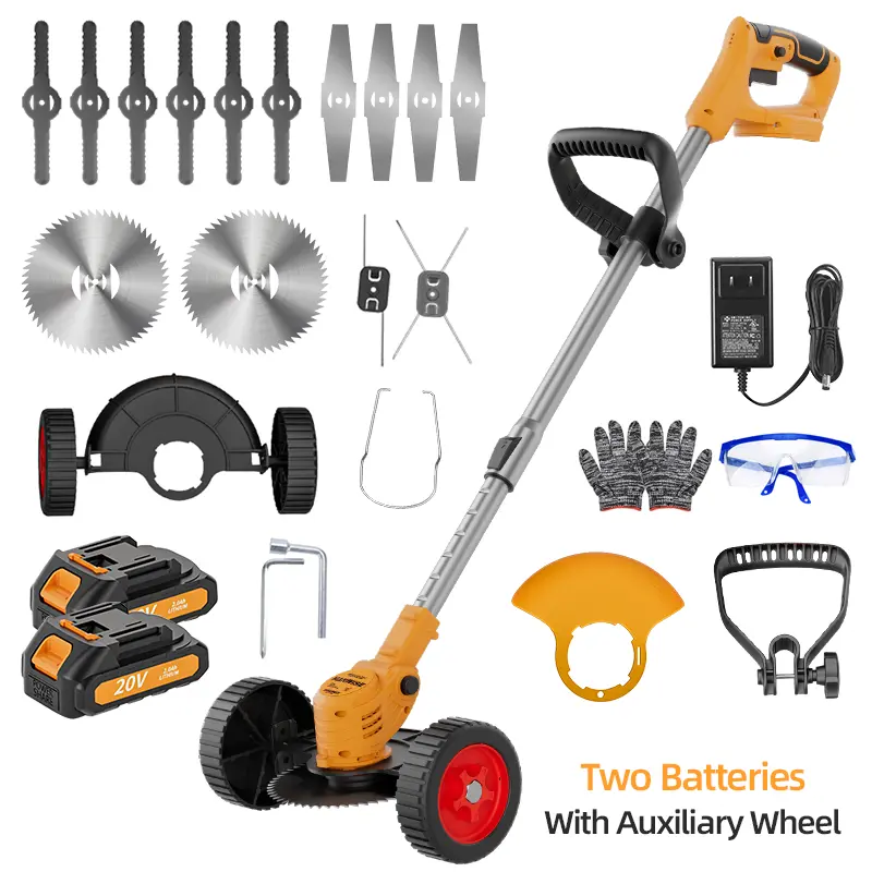 Multifunctional Grass Trimmer & Lawn Care Tool, with Assorted Metal & Plastic Lawn Care Attachments, Retractable Adjustable Handle, 2 Battery , Perfect for Yard Maintenance and Small-to-Medium Lawn Jobs