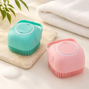 Pet Bath Brush 2 Pack Mixed Color, Silicone Shampoo Dispenser Grooming Brush for Dog Cat Shower Massaging Cleaning