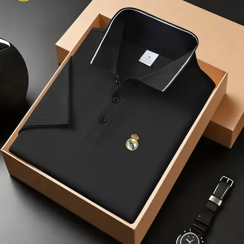 Men Women Summer Fashion Casual Outdoor Sports Short Sleeve Polo Shirt, Quick-Dry Breathable Easy Wash, Real Madrid Team Logo Print