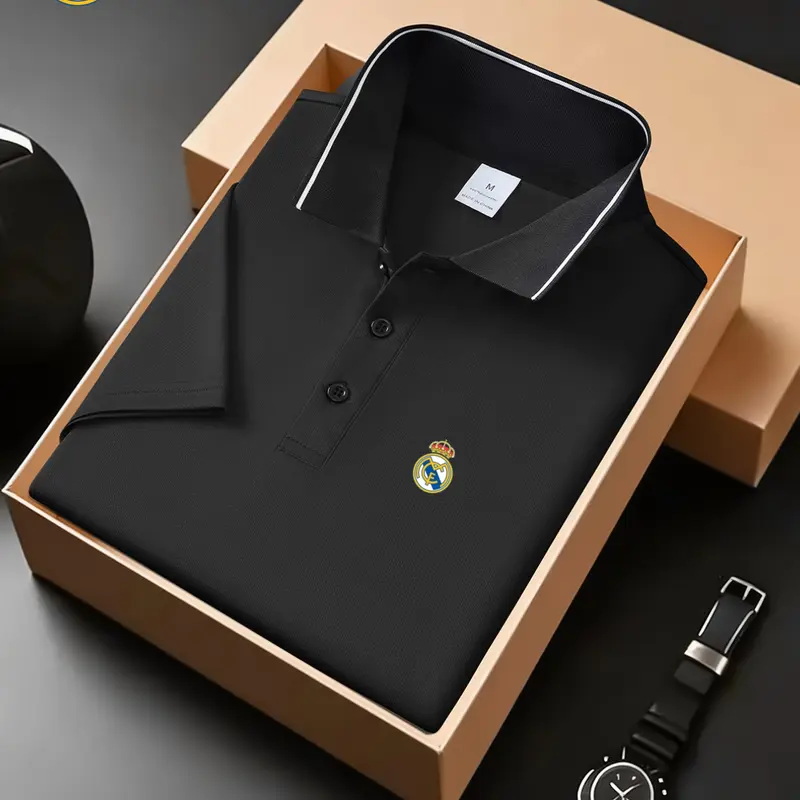 Men Women Summer Fashion Casual Outdoor Sports Short Sleeve Polo Shirt, Quick-Dry Breathable Easy Wash, Real Madrid Team Logo Print