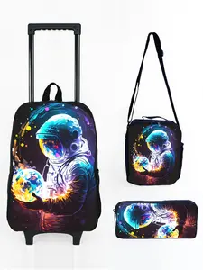 17-inch Wheeled Backpack 3-Piece Set with Planet Astronaut Pattern Print