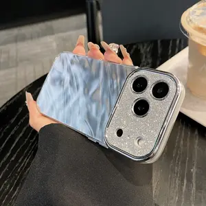 Silver Color Glitter Wave Pattern Phone Case, Elegant Lightweight Accessory, Fits iPhone 13/14/15/16/17 Pro/pro Max/plus, Fashion Protection Cover