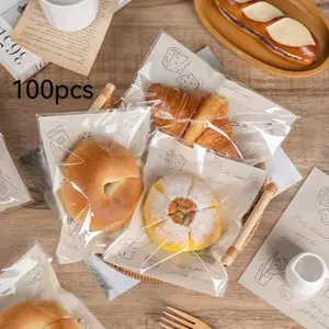 100 Pcs Bread OPP Bags, Self-Adhesive, Anti-Fog Type, Heat-Sealable, Microwave Safe, Wrapping Bags, Party Packs, Gift Wrapping Supplies, Individual Packaging, with Adhesive Tape (5.9×7.1 inches)