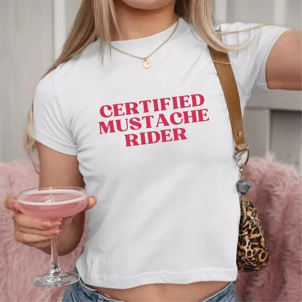 Certified Mustache Rider Funny T-Shirt Y2K Cowgirl Tee For Women