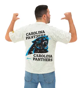 Zubaz NFL Unisex Adult Vintage 90s Full Back Zebra 2 Color Tonal All Over Short Sleeve T-Shirt, Carolina Panthers, X-Small
