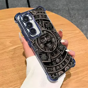 Super Cool Aztec Calendar Sun Stone Suitable for Aesthetic Electroplated TPU Casing For SAMSUNG GALAXY S22 S23 S24 FE PLUS ULTRA Four Corners Anti-Fall Transparent Casual Soft Silicone Phone Cases Perfect Gift for men's L1424