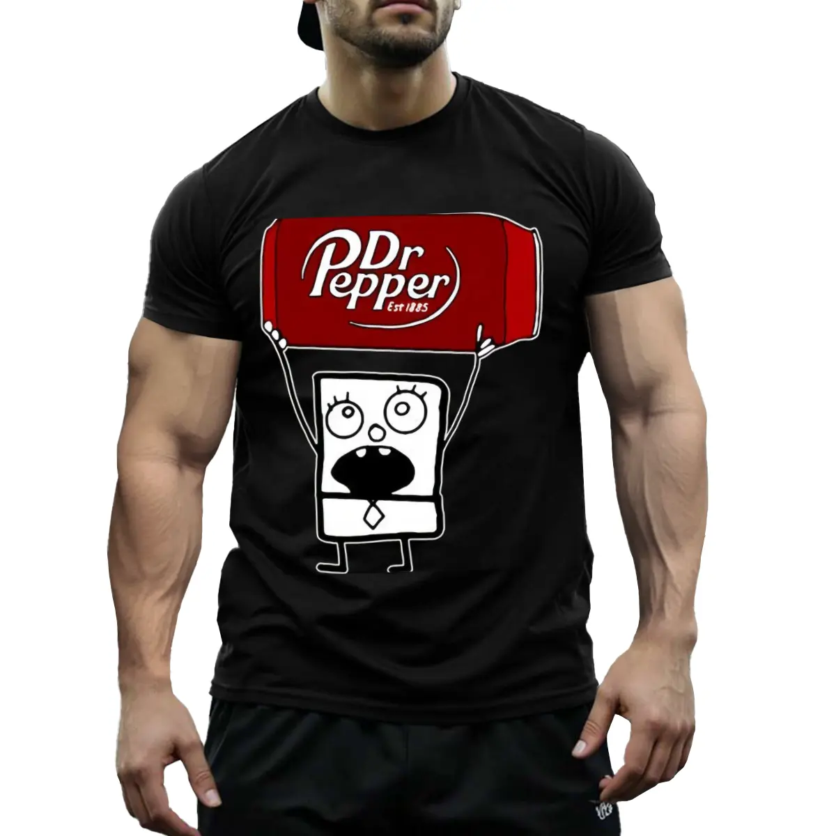 Women's Vintage Doodlebob Graphic Short-Sleeve Cotton T-Shirt - Menswear Compatible, Fashion Streetwear, for Day Wear, Casual Outfits, Gym Use, Shortsleeve