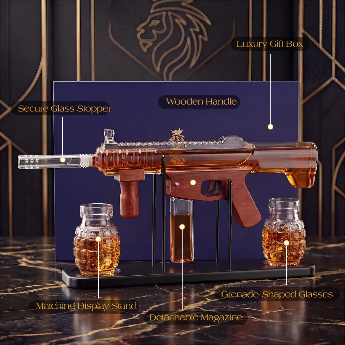 Kollea Whiskey Decanter Set with Luxury Gift Box-Limited Edition,Man Cave Bar Accessories,Detachable Decanter&Bullet Shot Bottles,Military Home Bar Dispenser,Gifts for Him,Husband,Dad,Anniversary&Birthday,Empty Decanter,No Alcohol Included,sohochic
