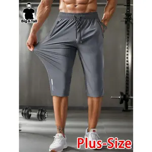 Plus Size Men's 3/4 Length Shorts, Big & Tall Men's Capri Pants, Men's Plus Size Workout Shorts, Men's Elastic Waist Knee Length Shorts, Men's Big & Tall Casual Shorts