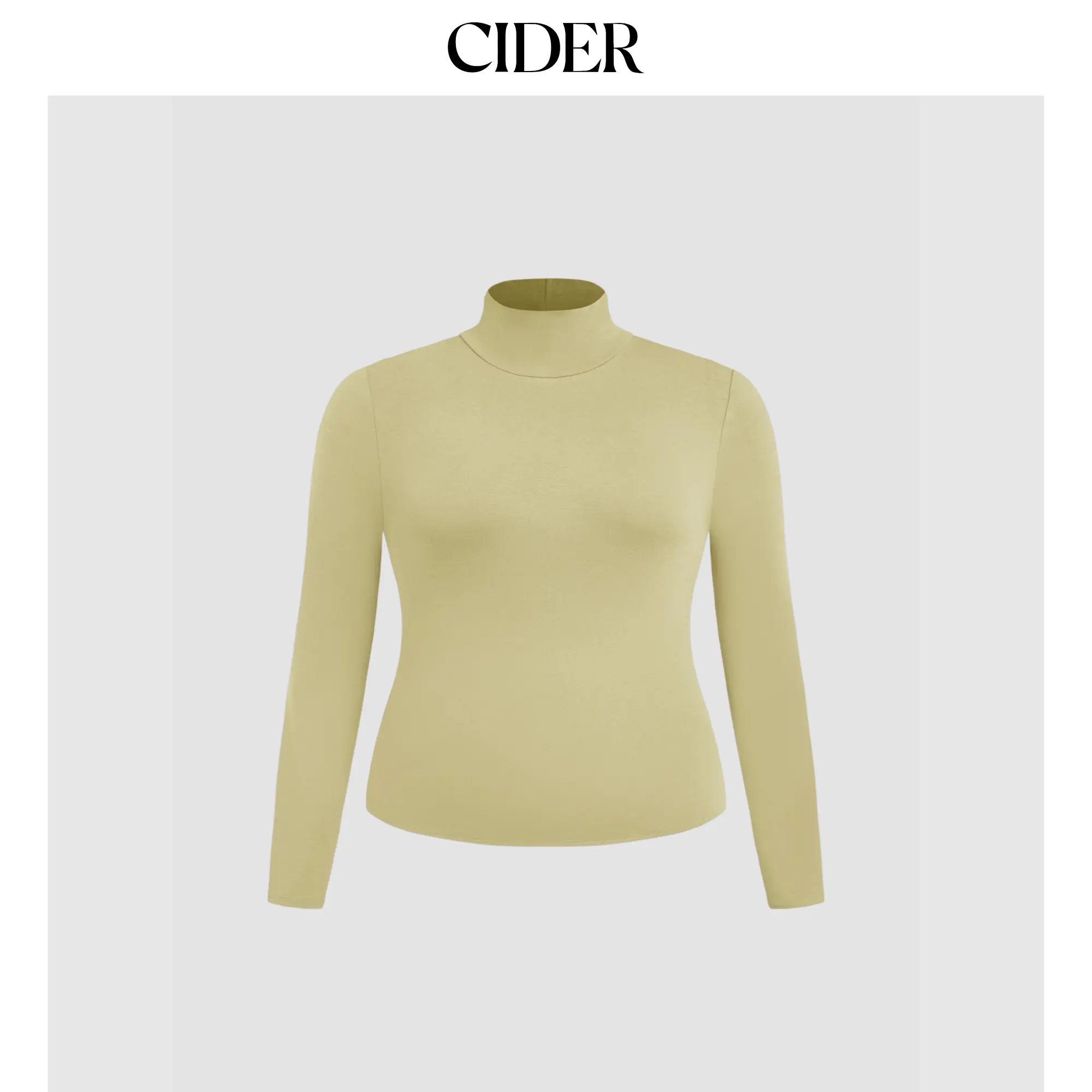 Cider Women's Minimalist Solid High Neck Long Sleeve Jersey T-Shirt, Casual Basic Curve & Plus Size Top, 2XL-20/22