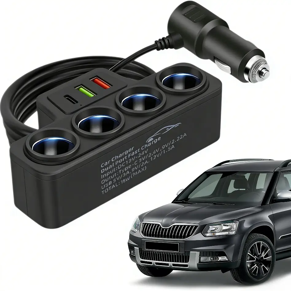 120W 4-Port Fast Car Charger 12V/24V Cigarette Lighter Splitter with Quick Charge 3.0 – Safe Charging for iPhone Samsung Tablet GPS & More Usb Car Connector Type-C Charging