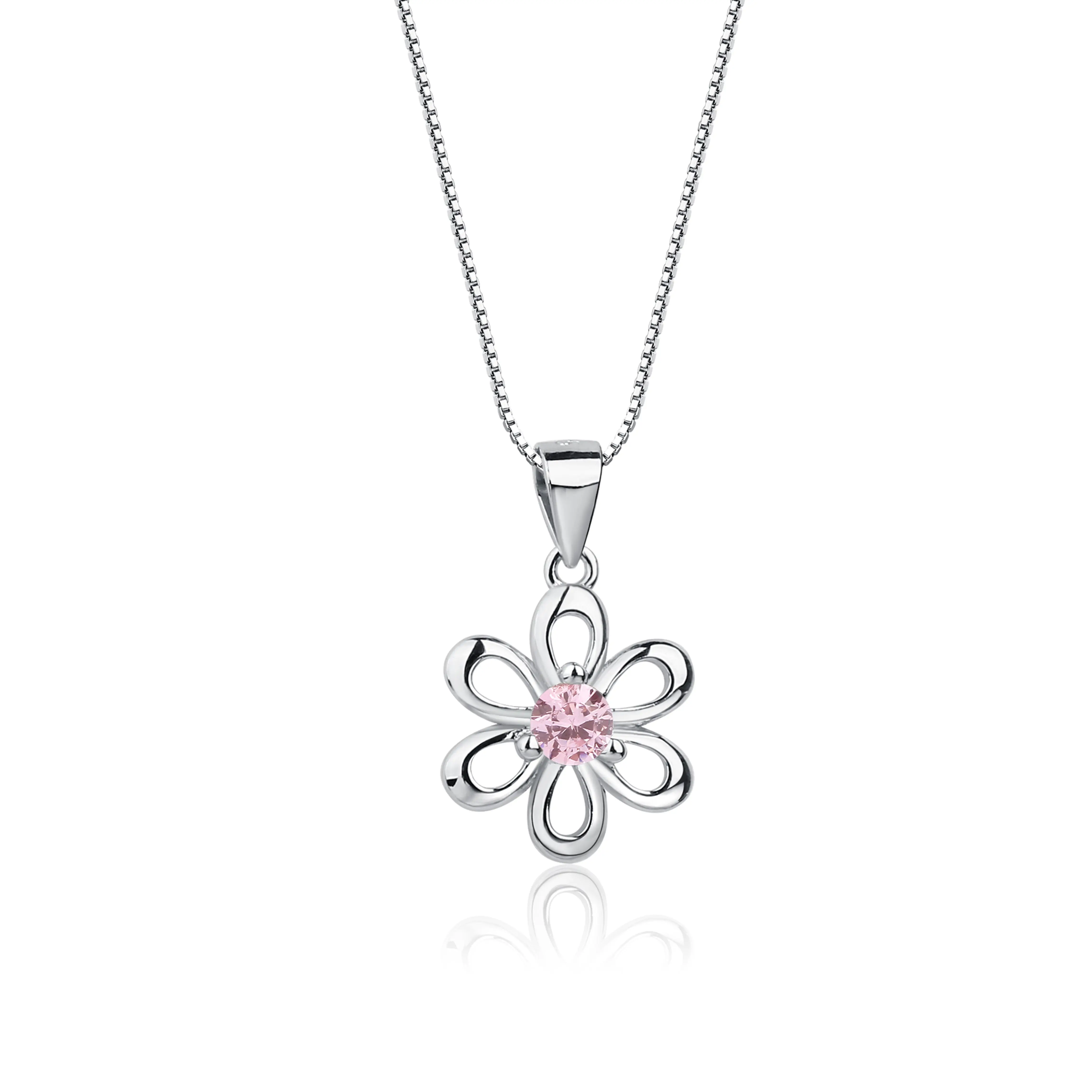 Girls Birthstone Daisy Necklace in Sterling Silver