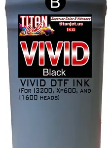 VIVID Black Titan-Jet DTF Ink 1 Kilo - High-Quality Ink for Various Epson Printheads, Vibrant Colors, and Long-Lasting Prints