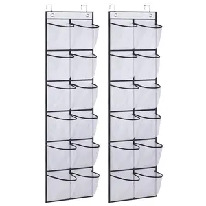 Over The Door Shoe Organizer 12 Large Mesh Pockets Hanging Narrow Closet Door, White, 2 Pack