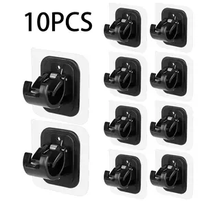 10PCS Self Adhesive No Drill Adjustable Curtain Rod Holder Hooks Brackets, Nail Free, No Drilling Hangers for Bathroom, Kitchen, Home, Bathroom and Hotel, Transparent