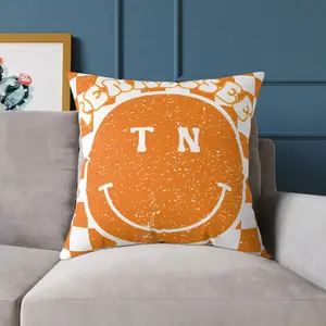 Square Canvas Pillow — Vintage Orange Smiley "TN" Throw Pillow (Retro Checkboard Accent) | Tennessee Volunteers