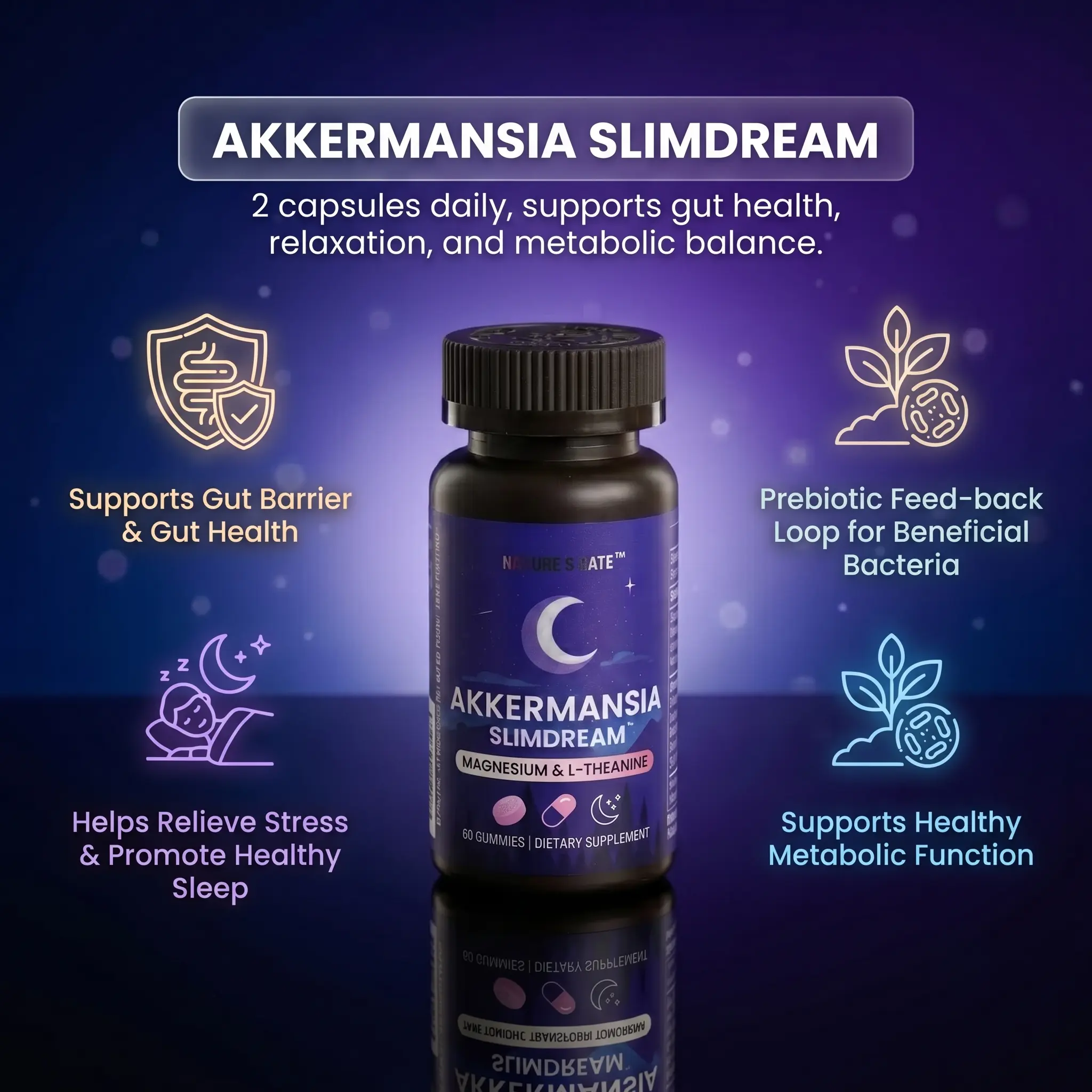 AKKERMANSIA SLIMDREAM Blended Vitamin Dietary Supplement - 30 Capsules (15-Day Supply) with KSM-66 Ashwagandha, L-Theanine, Magnesium for Metabolism Support