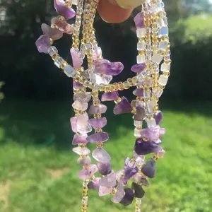Amethyst Waist Chain for Spiritual Woman Purple Crystal Waist Chain Clasp Plus Size Tie on African Belly Beads Chakra Spiritual Body Jewelry Boho Gift