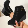 Women's High Heel Boots, PU Leather Round Toe Casual Ankle Booties, Fall & Winter Fashion Shoes, Medium Width