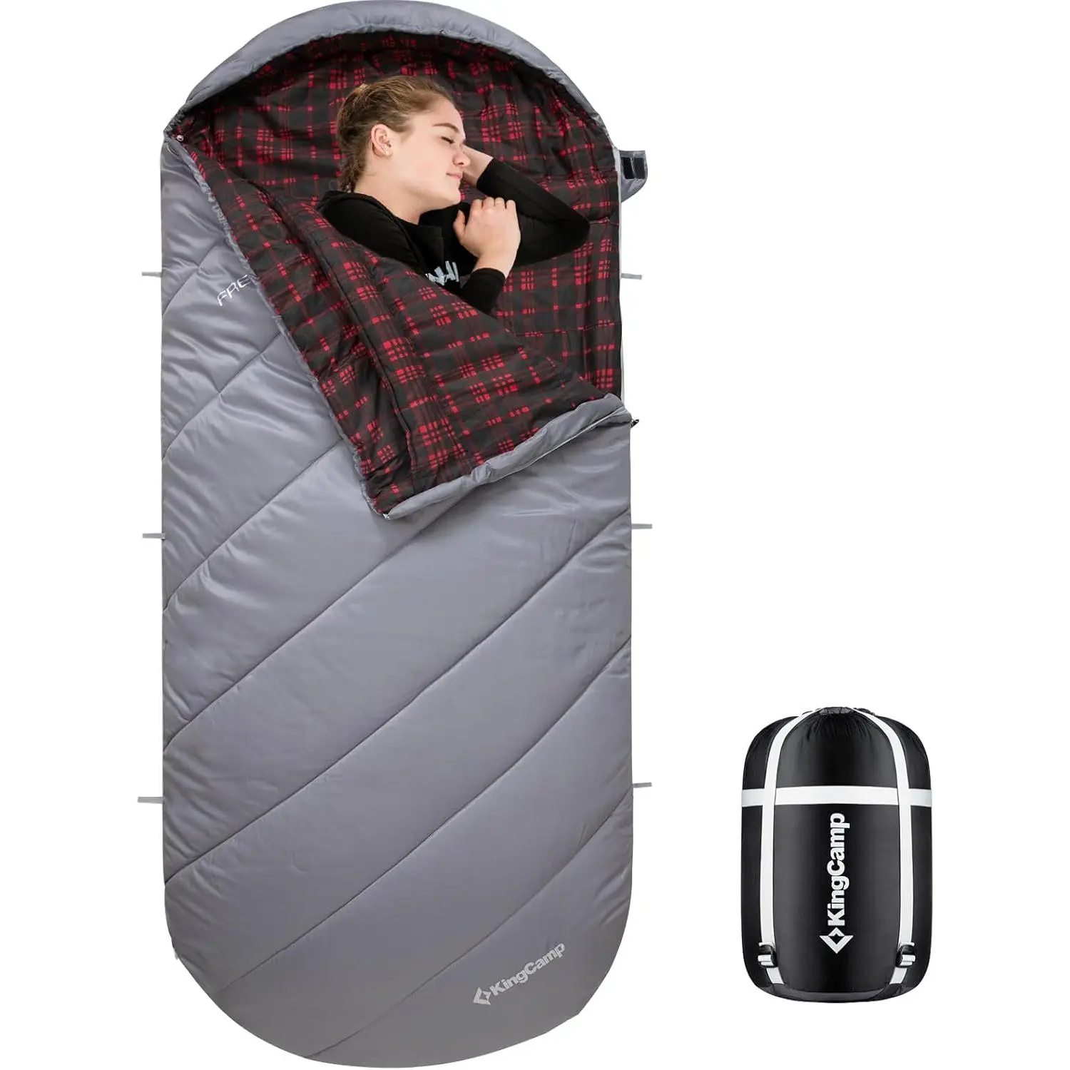 KingCamp Lightweight Sleeping Bag for Big & Tall Adults, XL Extra Wide Full Length Bag with Cotton Flannel Lining & Waterproof Shell, Windproof 43F Convertible Blanket for Camping and Hiking, Extra Wide Xl