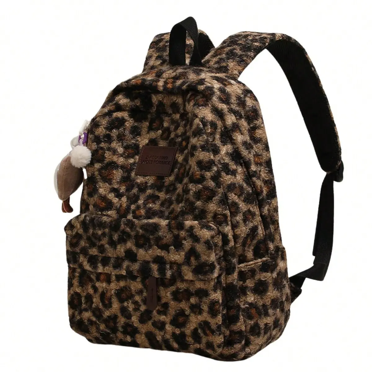 Cheetah Print Lambswool Backpack, Cute Plush Cheetah Shoulder Bag, Aesthetic Adorable Daily Backpack 90s Style Handbag (Brown Cheetah)