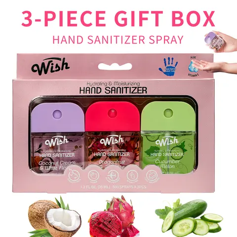 Wish Hydrating Liquid Hand Sanitizer Spray 1.2oz With Bag, Pocket Hand Sanitizer Bottle, 500-Sprays Each, Portable Hand Sanitizer Spray,  Flavors Mist Hand Sanitizer Set Travel Size