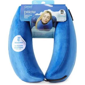 Nest  Pillow Travel Essentials - Memory  Pillow and  Design, Support for Long Flights, Travel Accessories, Comfortable and Compact, Washable, Attaches to Luggage - Blue