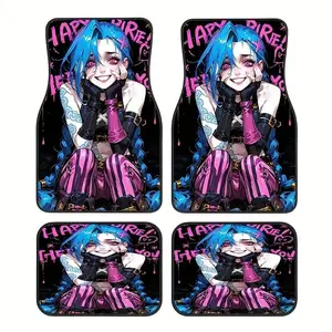 Value Pack - 4pcs Set, Creative Print Anime Girl Design Car Mats - Non-Slip Polyester Floor Mats with Easy-to-Clean Surface, All-Weather Use for Cars, Trucks, and SUVs - Perfect Gift Idea