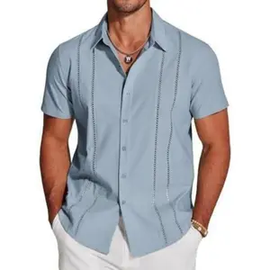 Flarise Men's Cuban Guayabera Shirt Short Sleeve Button Down Shirts Casual Summer Beach Linen ShirtsMenswear Soft Top Tropical