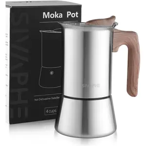 4 cups Stainless Steel Stovetop Espresso Coffee Maker Induction Support 10 oz Intalian Moka Pot Durable Cuban Coffee Maker 200ml(1 Cup=50ml)