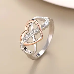 Two-Tone Zircon Heart Mobius Ring – Women's Everyday Party Jewelry Gift