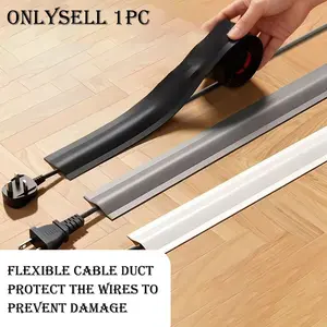 Flexible PVC Floor Raceway, Self-Adhesive Wire Management Channel, 3m/118.11 Inches, Home Office Cable Organizer, Anti-Tread Design