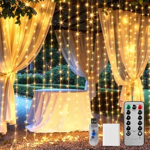 300 LED string lights, 9.8-foot hanging fairy lights with remote control, 8 modes, waterproof window drape lights suitable for bedroom backdrops, weddings, outdoor parties, and Christmas decorations.
