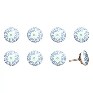 212 MAIN 1.5 in Light Blue & White Hand-Painted Floral Motif Ceramic-Metal Drawer Pull Knobs & Doorknobs, Set of 8, Traditional Large Home Appliance Parts & Accessories, Doorknob