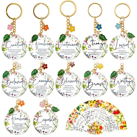 Christian Acrylic Keychain Bulk Pack - 10-12 Pieces, Floral Patterns, Bible Verse Designs, Religious Scripture-Themed Gifts for Adults