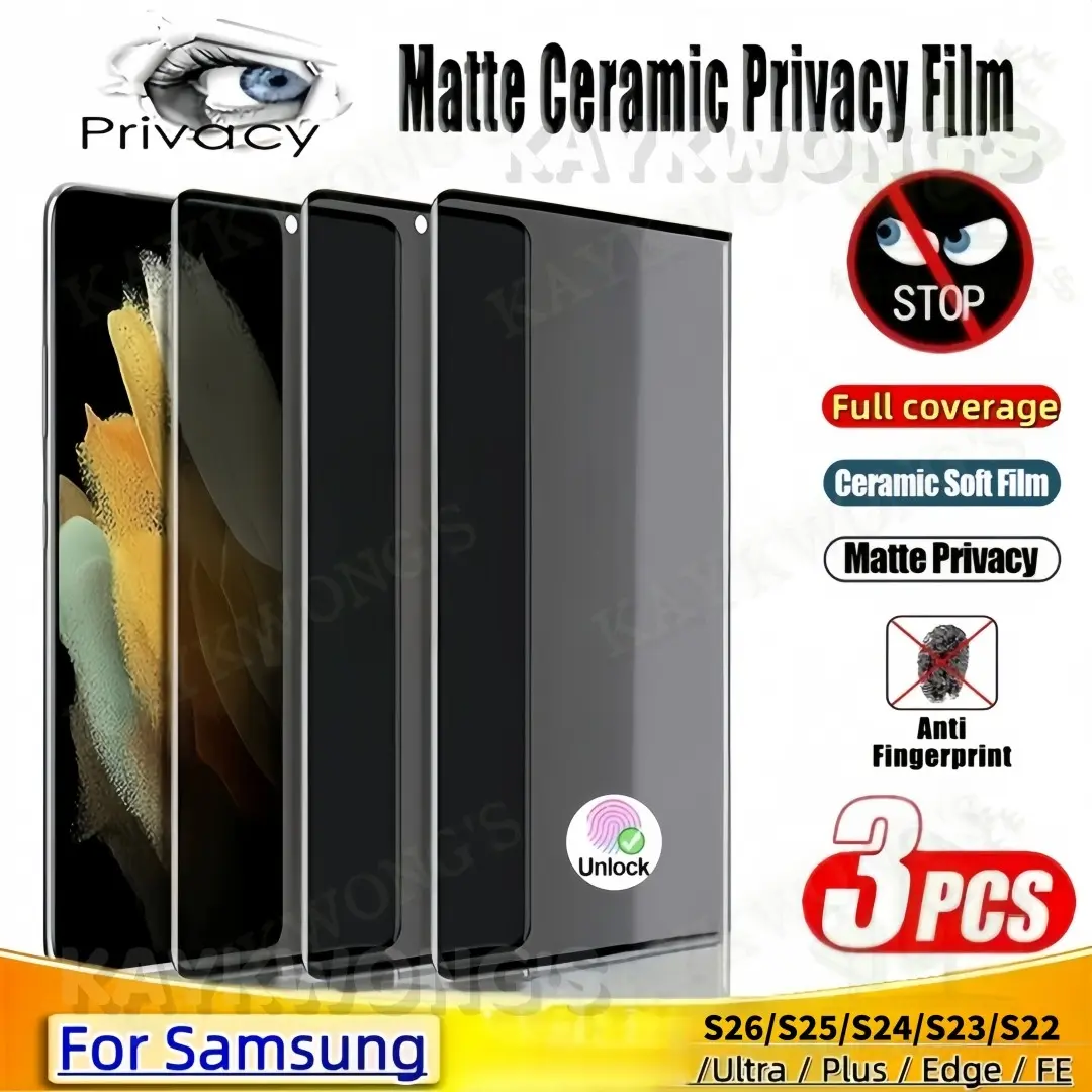 KAYKWONG'S Privacy Film, Matte Ceramic Anti-Spy Anti Peeping Protective Smartphone Screen Protector, 3 Pieces Set, For Samsung Galaxy S26/s25/s24/s23/s22/s22+/ultra/plus