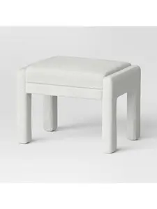 Fully Upholstered Ottoman Cream Boucle - Threshold: Wooden Frame, Polyester,