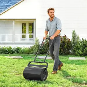 20 inch push tow behind lawn roller rustproof steel cylinder fillable with water sand for garden lawn sod flattening and yard ground leveling work