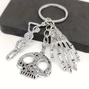 1Pc Alloy Dancing Skeleton Hand Keychain - Retro Street Style Skull Mask Design, Durable Metal Car Jewelry for Halloween Easter Graduation Party Gift, Gothic Accessories