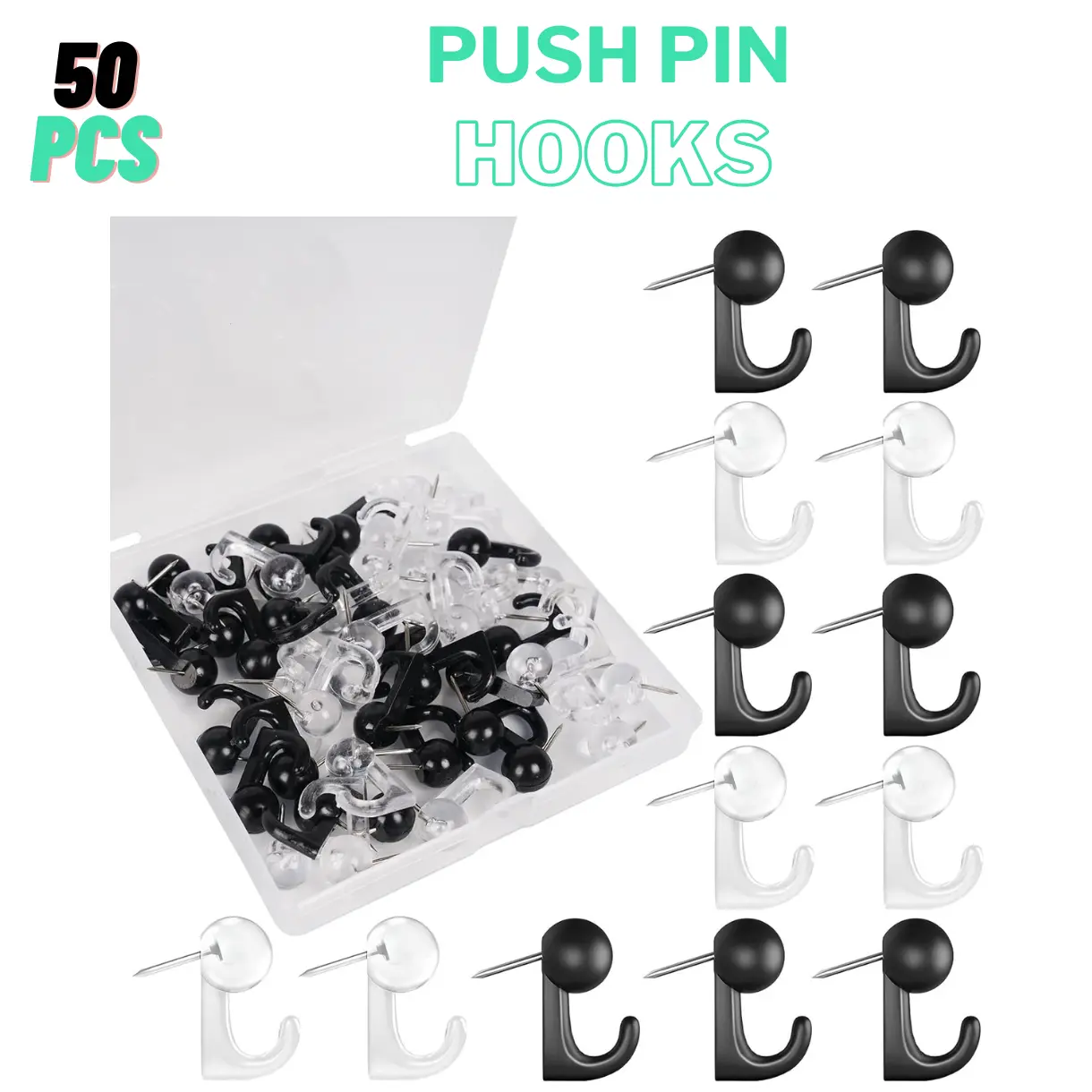 50 Pieces Cork Board Hooks, Push Pins for Wall, Decorative Thumb Tacks Hook for Photo Wall, Bulletin Board, Home Wall, Map, Calendar