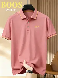 Lb5031 Classic Boss Logo Print Men's Fitted Polo Shirt, Elastic Casual Breathable All-Season Comfortable Durable High-End Polo