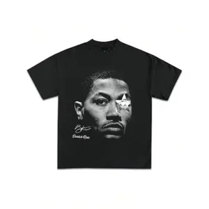 D Rose All Stars Graphic T-Shirt Y2K Vintage Basketball Rap Premium Heavyweight Shirt For Men & Women 220g Pure Cotton Single-Sided Printed Round Neck Short Sleeved T-Shirt Casual Fabric Menswear Soft Gift for Birthday Anniversary Holiday Christmas Hallow