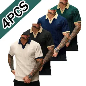 Men’s 4-pack polo shirts, casual men’s polos, color-block basic design, versatile and practical, men’s golf sportswear suitable for everyday wear, jacquard fabric, Menswear, Classic tiktokshopspringglowup,summervibes