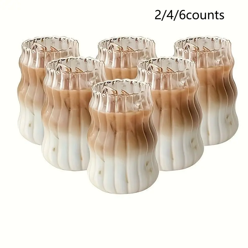2/4/6 Counts Large Capacity Stylish Glass Cups Set, Stylish Drinkware, Drinking Glasses, High Transparent Glass for Milk Juice Tea Coffee, Valentine Christmas Gifts Home Use, Glass Drinking Glasses Sets
