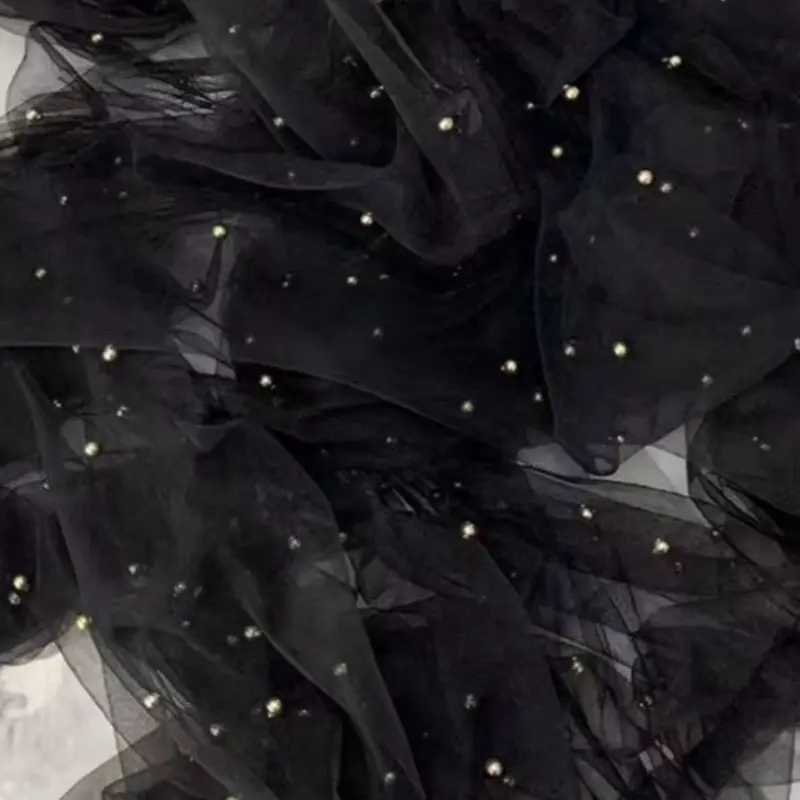 Black Fabric with Beads - Elegant and Versatile for Crafting and Sewing Projects