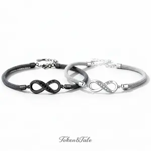 Couple's Infinity Symbol Rope Bracelet, crafted from premium copper with zirconia accents and an adjustable S925 extension chain. The perfect holiday gift for your boyfriend, girlfriend, or best friend. permanent  hand  chain